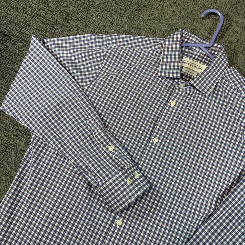 Mizzen+Main Button Down Shirt XL Trim Fit Leeward Blue Red Gingham Check 1144